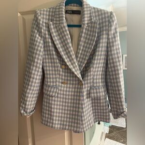 Zara baby blue and white herringbone blazer size medium